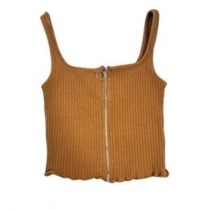 Heart Hips Ribbed Lettuce Trim Zip Front Tank Top